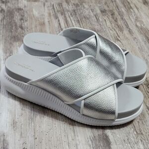 Cole Haan Women's 2.Zerogrand Criss Cross Silver Platform Slide Sandal Size 9